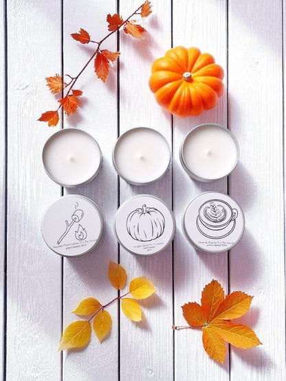 3 Mini Travel Tin candles. AUTUMN